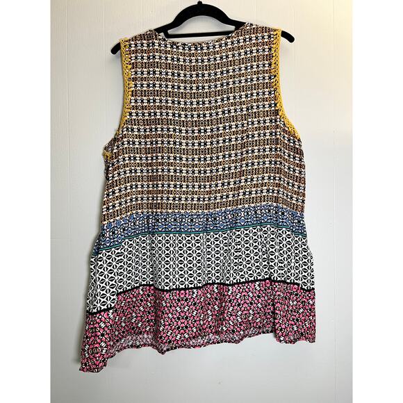 Ranna Gill Size XL V Neck Boho Sleeveless Panel Tank - Picture 6 of 8
